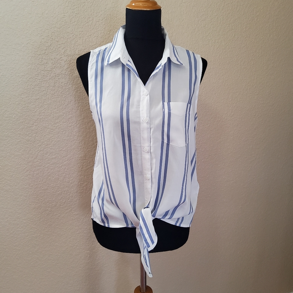 Beachlunchlounge Button Down Striped Tie Shirt M - Picture 2 of 9